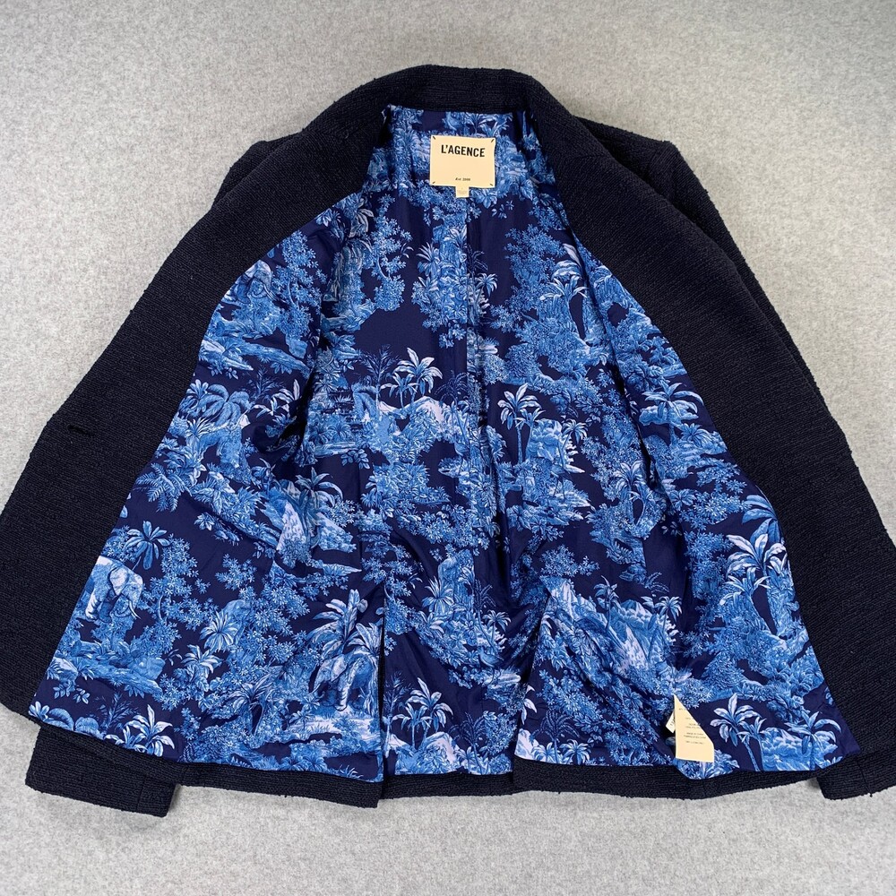 L'AGENCE Navy Tweed Blazer Jacket Women's Size 4 Blue Floral Lining - Picture 9 of 12